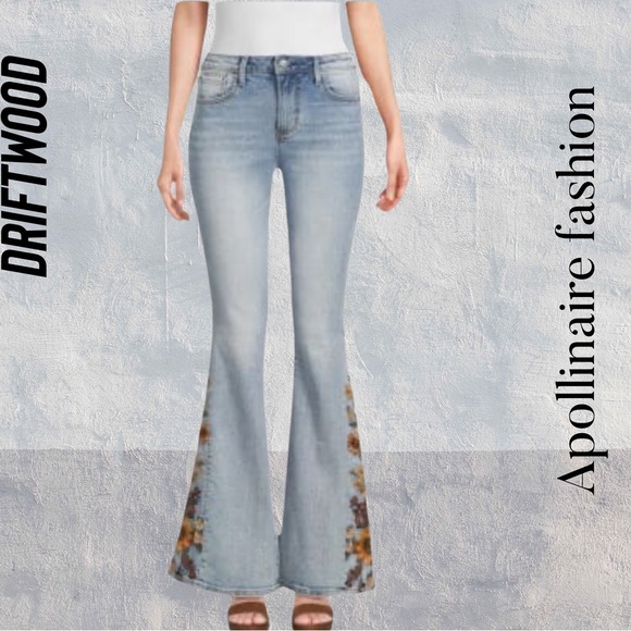 DRIFTWOOD FALLING SUNFLOWER FARRAH FLARE LIGHT WASH JEANS NWT SIZE 28 - Picture 3 of 9